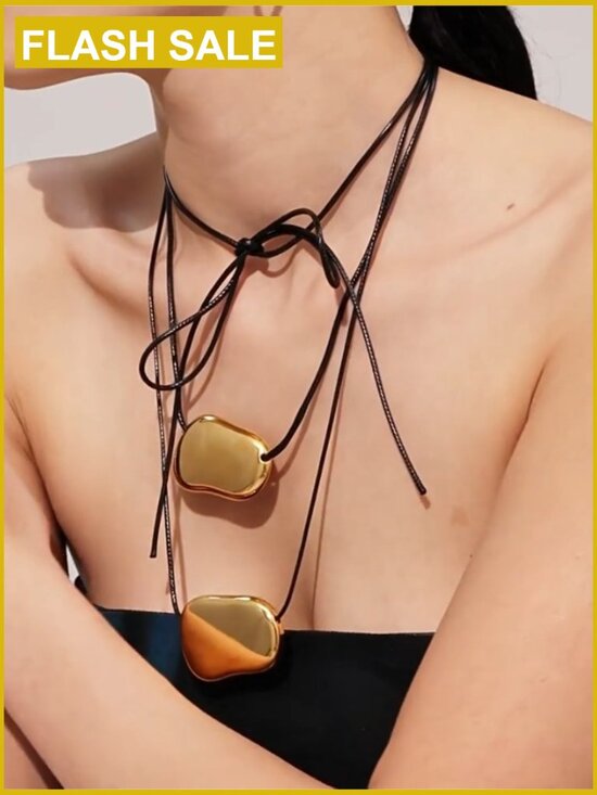 Adjustable Chunky Pendant Necklace Stainless Steel Leather Cord Statement - Picture 6 of 6